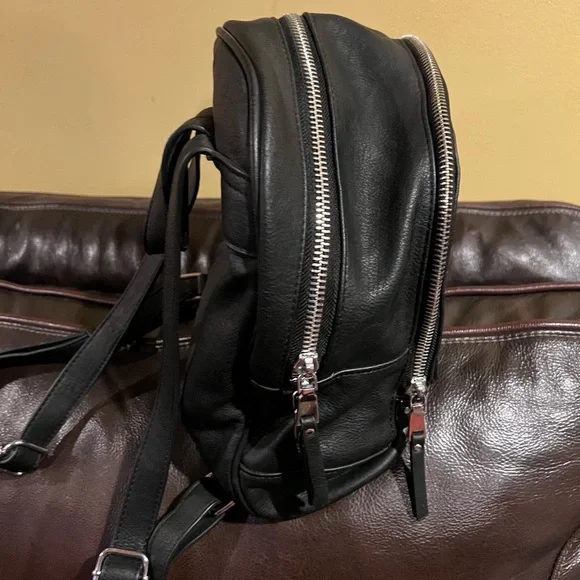 MMS Design Studio Black Leather Mini Backpack with Silver Hardware - Picture 3 of 6